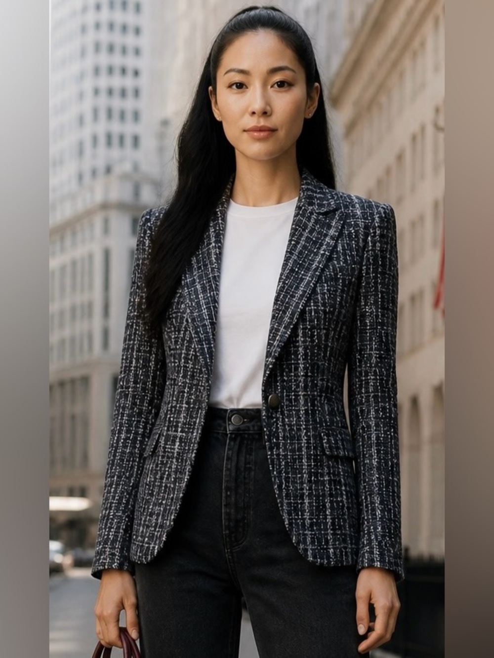 L'Agence Chamberlain Hudson Tweed Blazer Navy Black Single Button | Size 8
